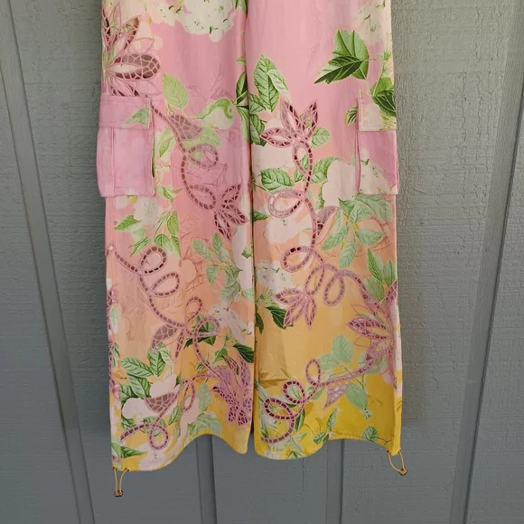 Hemant And Nandita Pakhi Cargo Pant Women Boho Floral Embroidery Cotton Pockets - Picture 4 of 15